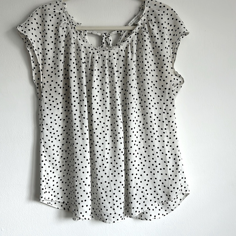 LC Lauren Conrad Women’s Pleated Top White & Black Polka Dot Blouse XL